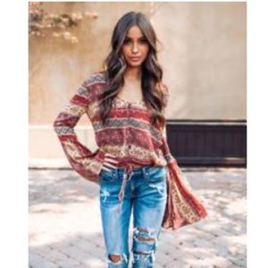 Gypsy Boho Bell Sleeve top NWOT